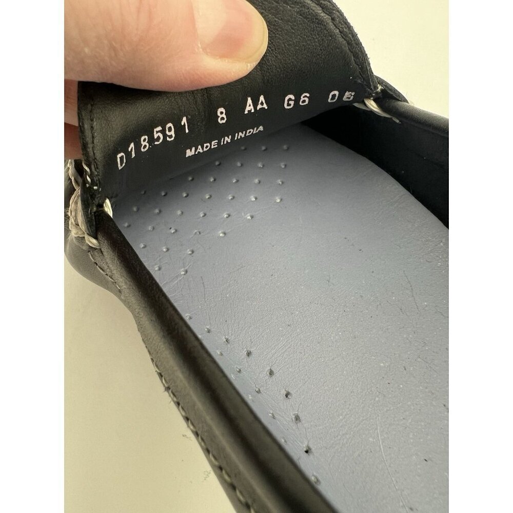 COLE HAAN Driving Shoes Loafers In Black Leather Cream Topstitch Size 8 AA EUC - Picture 12 of 13